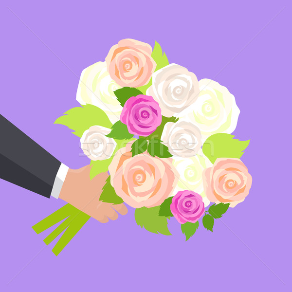 Wedding Bouquet of Pink, White and Green Roses Stock photo © robuart