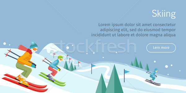 Skiing Banner. Skiers on Snowy Slope Competition. Stock photo © robuart