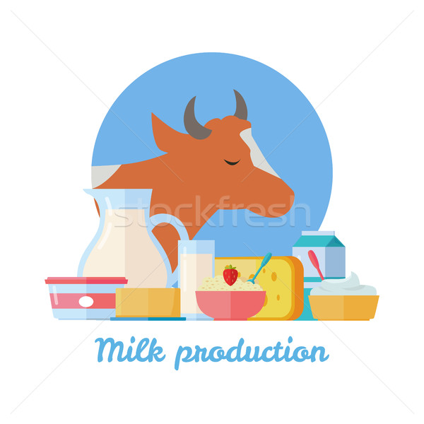 Milch Produktion Banner traditionellen Milchprodukte Kuh Stock foto © robuart