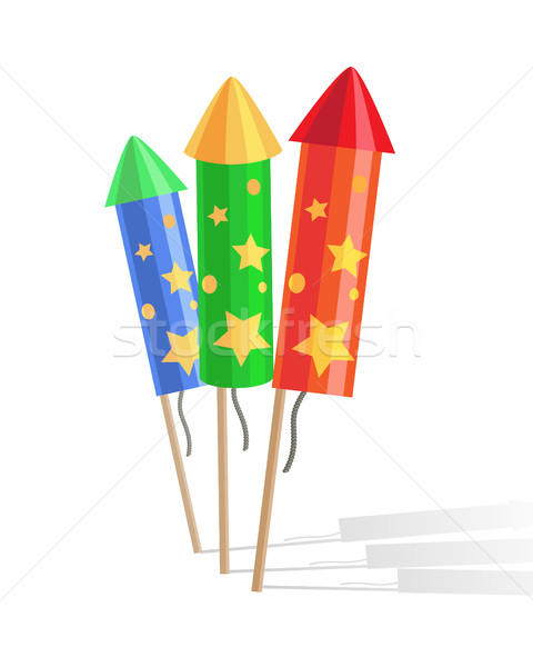 Colourful Exploding Rockets Isolated on White Background Stock photo © robuart