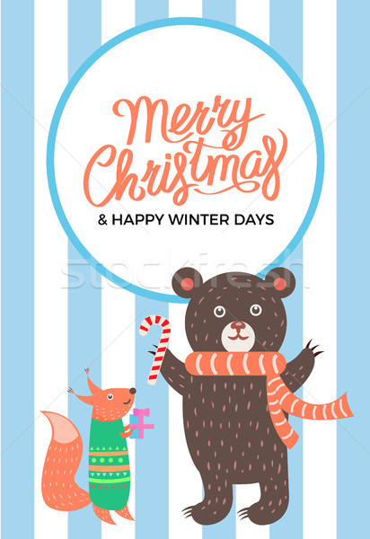 ストックフォト: 陽気な · アイコン · クマ · キツネ · クリスマス · 幸せ