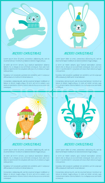 Merry Christmas Set of Posters with Smiling Animal Stock photo © robuart