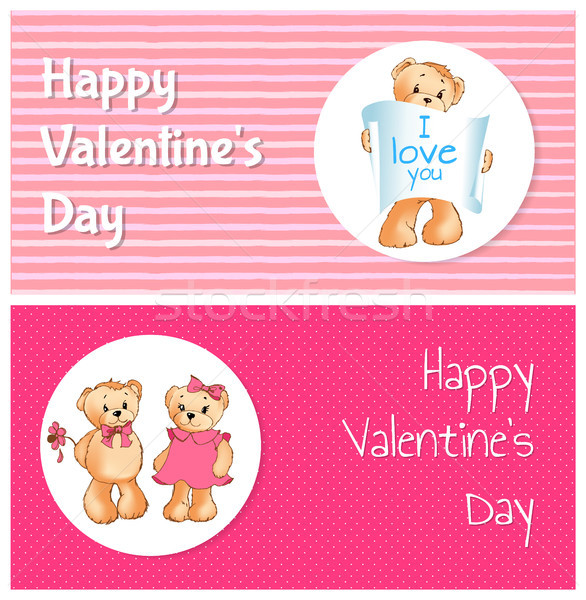 Happy Valentines Day Banners Two Bears I Love You Stock photo © robuart