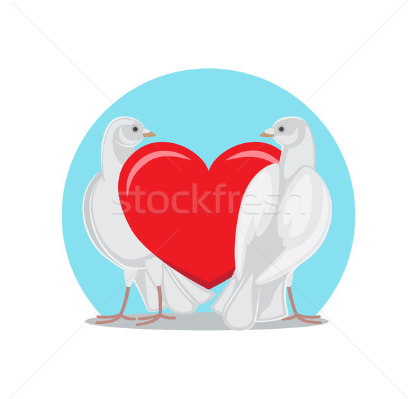 Two Doves Stands Red Heart Symbols of Eternal Love Stock photo © robuart