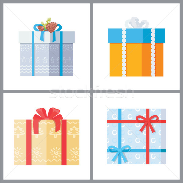 Set of Gift Boxes in Decorative Wrapping Vector Stock photo © robuart