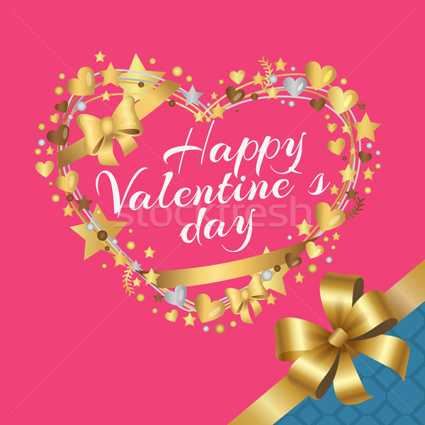 Happy Valentines Day Inscription in Golden Frame Stock photo © robuart
