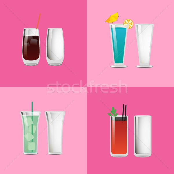 Set Refreshing Cocktails Empty Transparent Glasses Stock photo © robuart