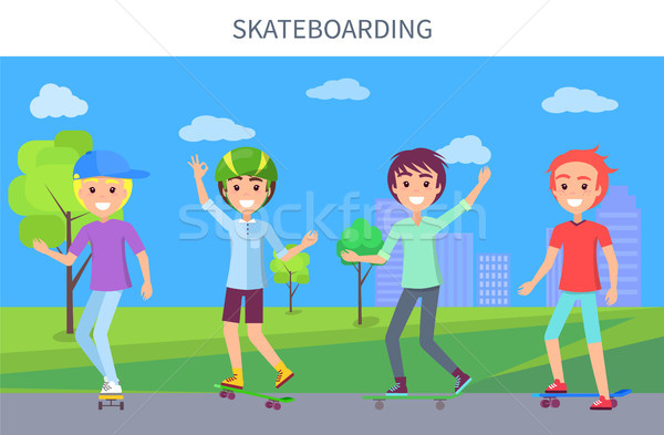[[stock_photo]]: Skateboard · affiche · garçons · activité · ville