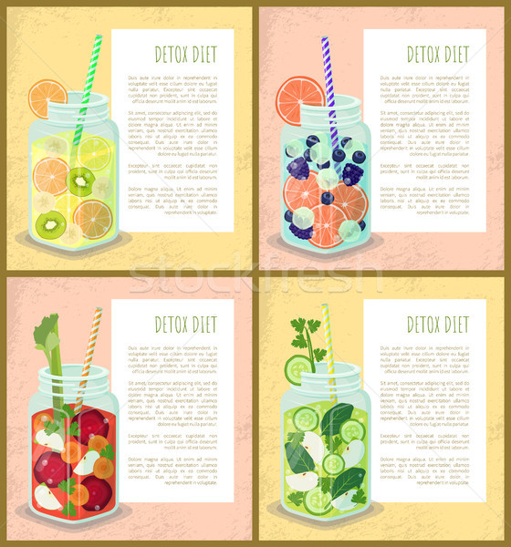 Detox Diet Set of Poster with Refreshing Cocktails Stock photo © robuart