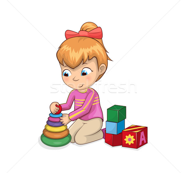 Little Girl Playing With Toys Vector Illustration Vector