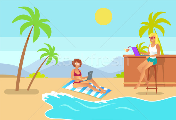 Freelance Aspect Women on Beach Freelancers Vector Stock photo © robuart
