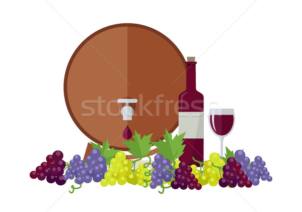 [[stock_photo]]: Bois · baril · vin · différent · raisins · bouteille