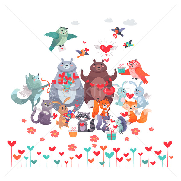 Set of Animals with Hearts. Valentines Day Concept Stock photo © robuart