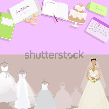 Foto stock: Vestido · de · noiva · teia · bandeira · elegante · noiva · vetor