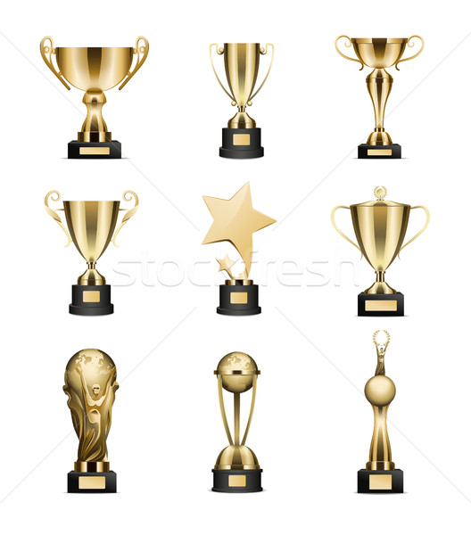 Golden Trophy Cups Collection Isolated on White Stock photo © robuart