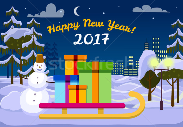 Happy new Year 2017. Santa Sleigh with gift Boxes Stock photo © robuart