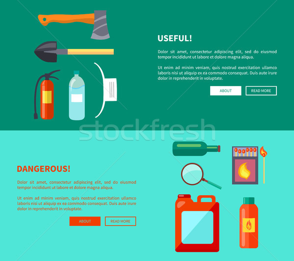 Yararlı tehlikeli nesneler posterler ayarlamak kürek Stok fotoğraf © robuart