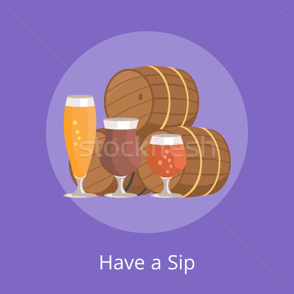 Have Sip Vector Illustration of Three Beer Barrels Stock photo © robuart