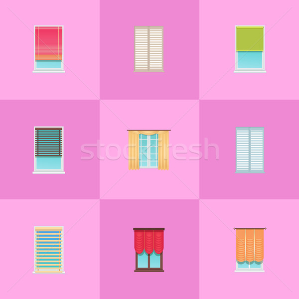 Curtains and Jalousies on Plastic Windows Set Stock photo © robuart