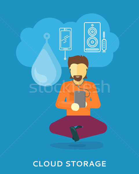 Man Uses Cloud Storage on his Tablet Stock photo © robuart