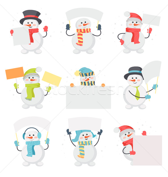 Set of Snowman Cartoons with Blank Message Board Stock photo © robuart
