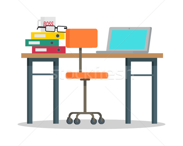 Workplace with Computer and Docs Flat Style Vector Stock photo © robuart