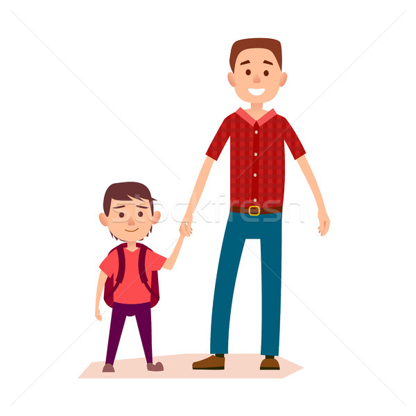 Smiling Father Holding Little Schoolboy's Hand Stock photo © robuart