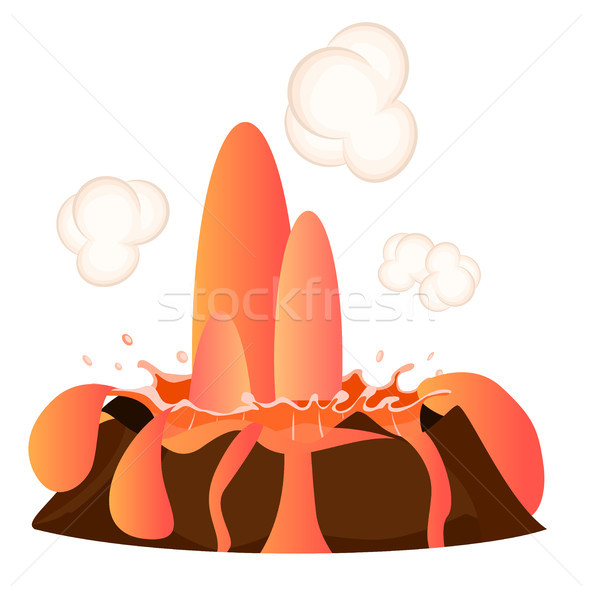 Stock photo: Strong Flow of Effluent Red-hot Lava, White Clouds