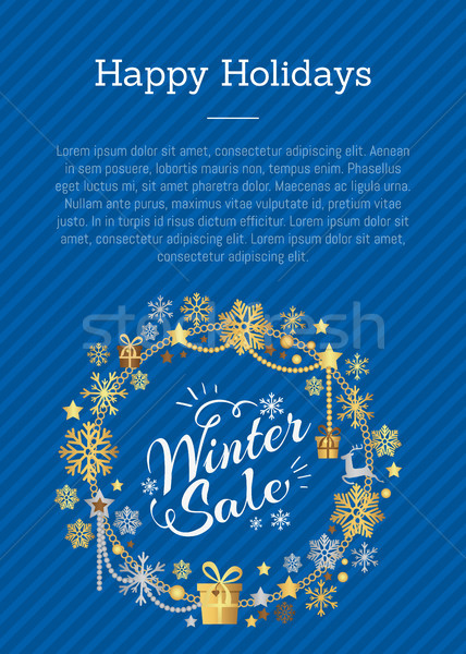 Foto stock: Inverno · venda · cartaz · quadro · flocos · de · neve · feliz