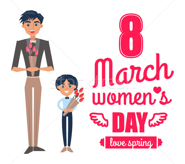 8 March Womens Day Father Son Vector Illustration Stock photo © robuart