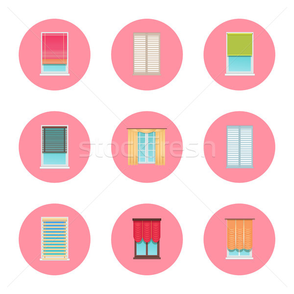 Windows and Curtains Set, Vector Illustration Stock photo © robuart