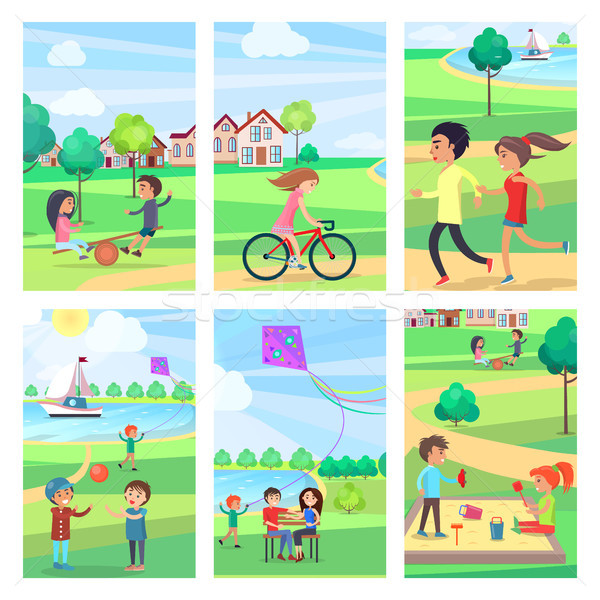 Stock photo: Active Rest in Urban Park Poster Illustrations