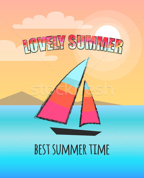 Stock photo: Lovely Summer Poster Depicting Boat at Sea