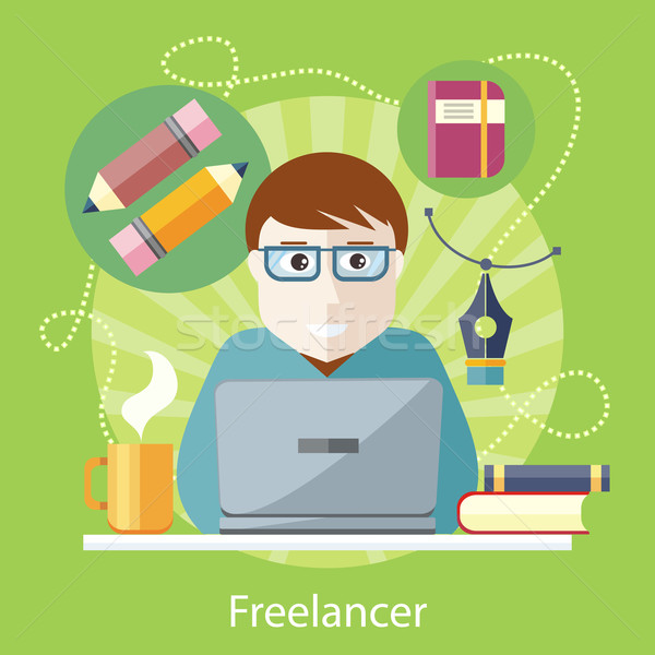 Freelancer journalist computer schrijven stijlvol gekleurd Stockfoto © robuart