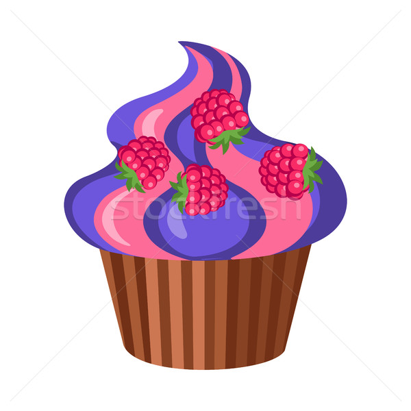 Sweets. Round Fruit Cupcake with Four Raspberries Stock photo © robuart