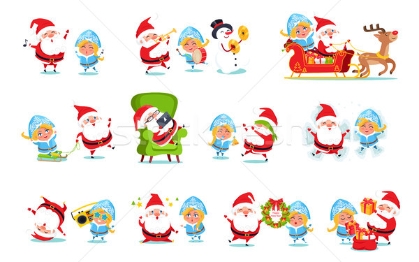 Santa Claus and Snow Maiden Vector Illustration Stock photo © robuart