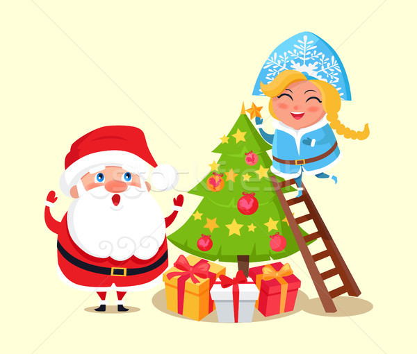 Santa and Christmas Tree, Vector Illustration Stock photo © robuart