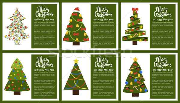 Merry Christmas and Happy New Year Poster Tree Set Stock photo © robuart