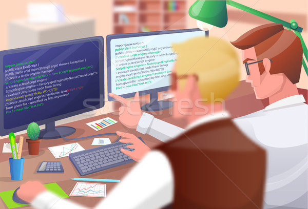 Web sviluppatori poster guardando codifica Foto d'archivio © robuart