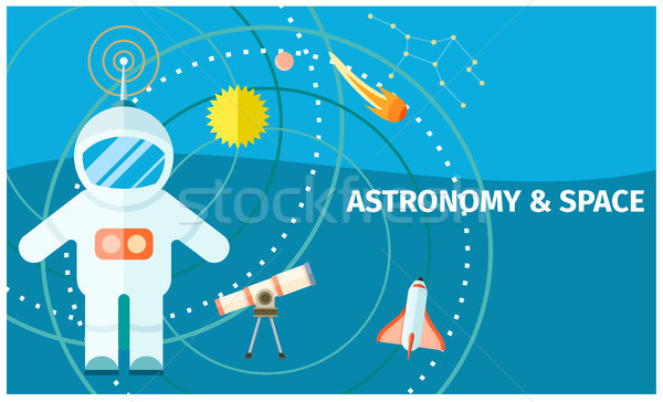 Foto stock: Astronomia · espaço · colorido · cartaz · astronauta · modelo