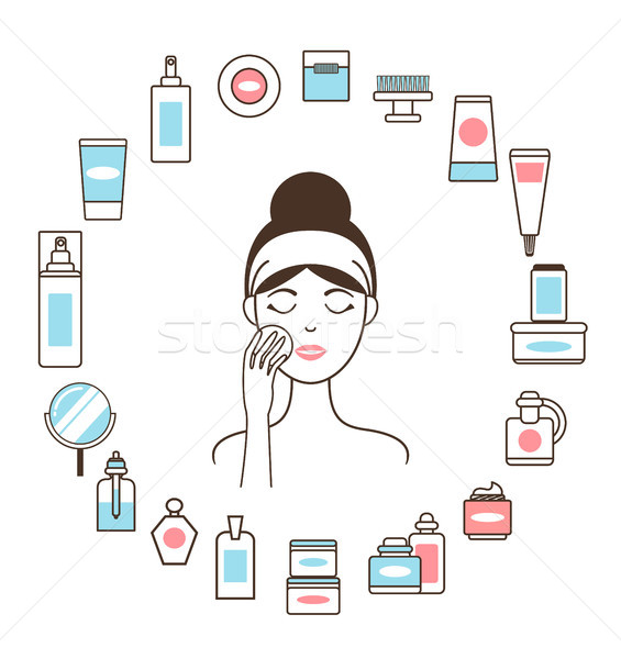 Woman in Headband inside Circle of Cosmetic Means Stock photo © robuart