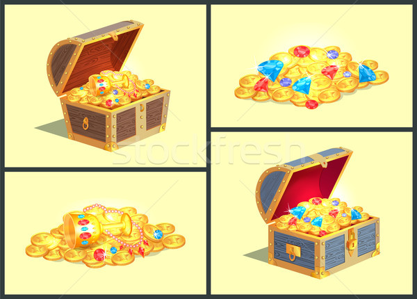 Treasures in Wooden Chests Vector Illustration Stock photo © robuart