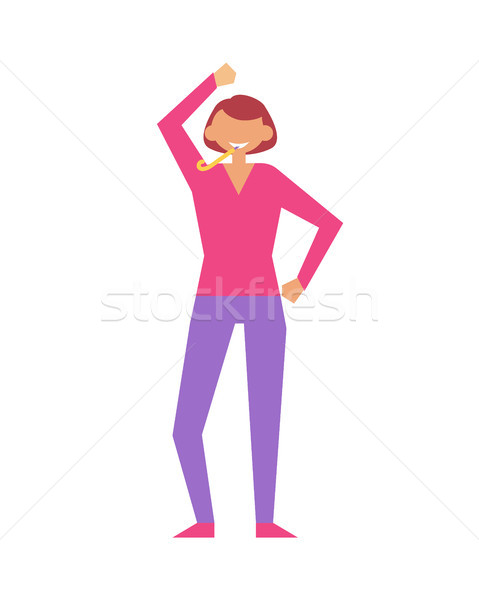 Woman Celebrate Birthday Party with Toot in Mouth Stock photo © robuart