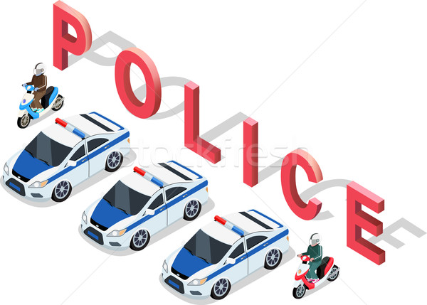 Stock fotó: Izometrikus · 3D · rendőrség · autó · magas · minőség