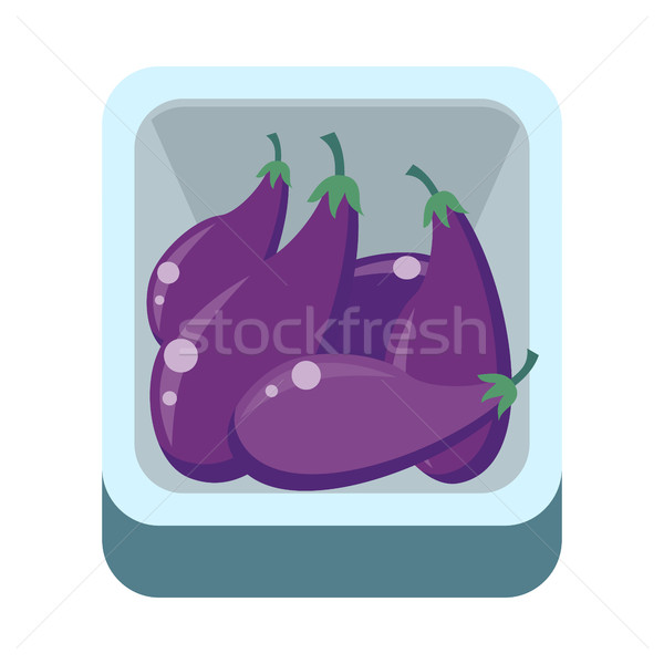 Eggplants in Tray Flat Design Illustration.   Stock photo © robuart