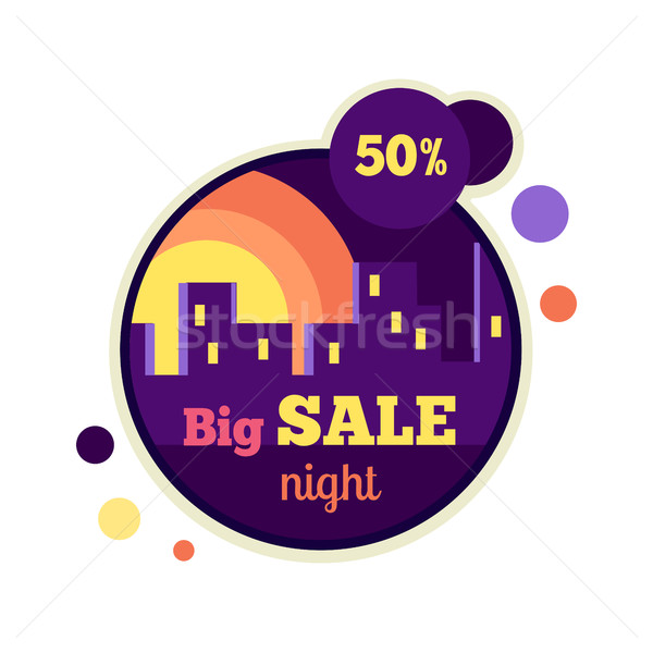 Big Night Sale Round Banner. 50 Percent Off Stock photo © robuart