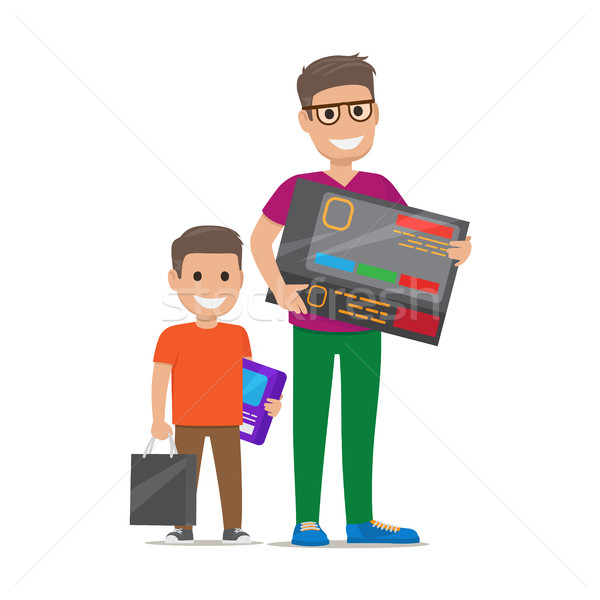 Father with Son Buying Electronics Flat Vector Stock photo © robuart
