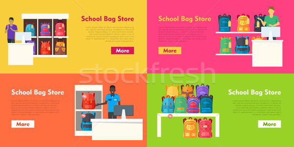 School Bag Store Vector Set. Seller at the Counter Stock photo © robuart
