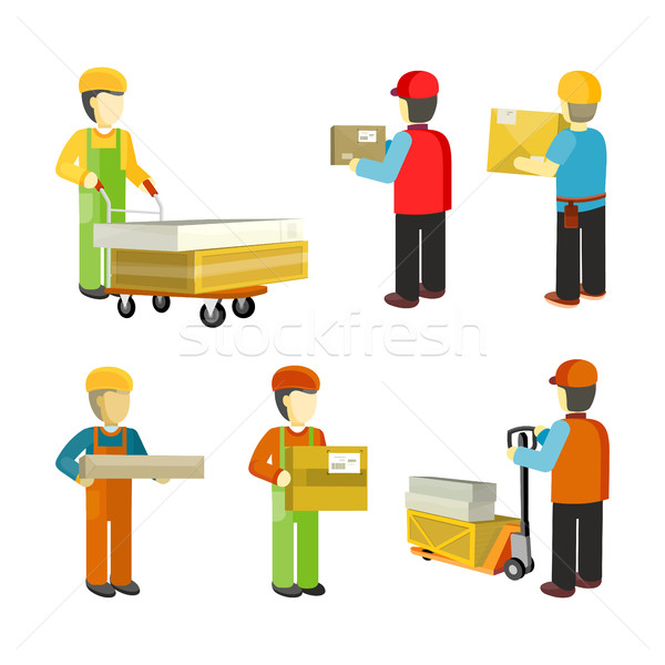 Stock photo: Peope Workers in Warehouse Interior Isoated.