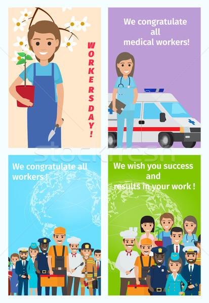 Four Color Congratulatory Cards for All Workers Stock photo © robuart